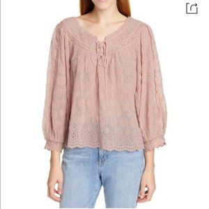 🏷 🆕 LOVESHACKFANCY Ruth Tie Neck Blouse In Melrose